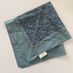 Sézane Teal 100% cotton Floral Scarf NEW